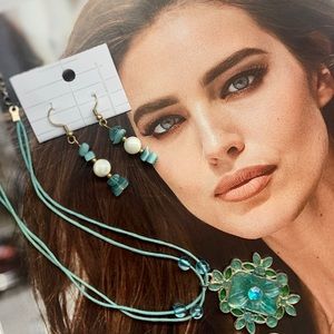 *Vintage Blue Aqua Jewel Pendent Necklace*